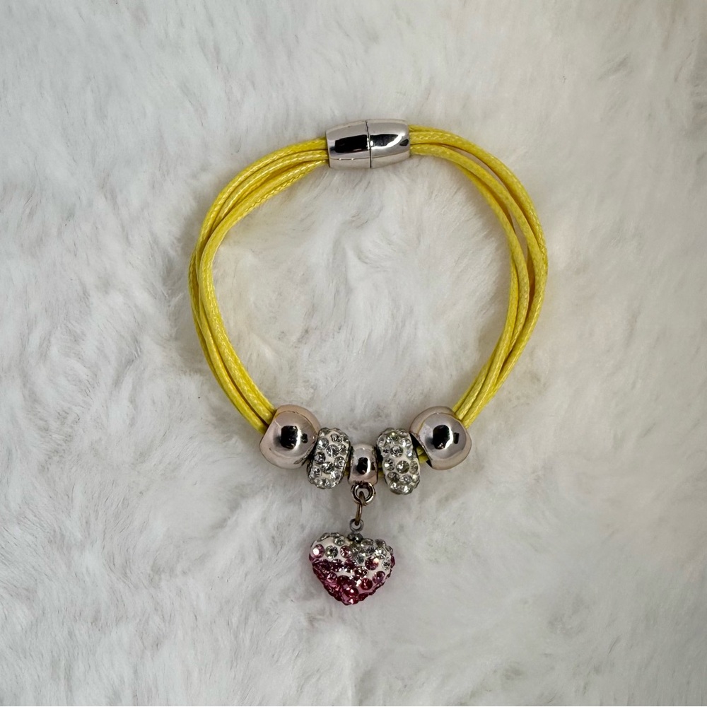 Yellow Strings with  Heart Charm Bracelet